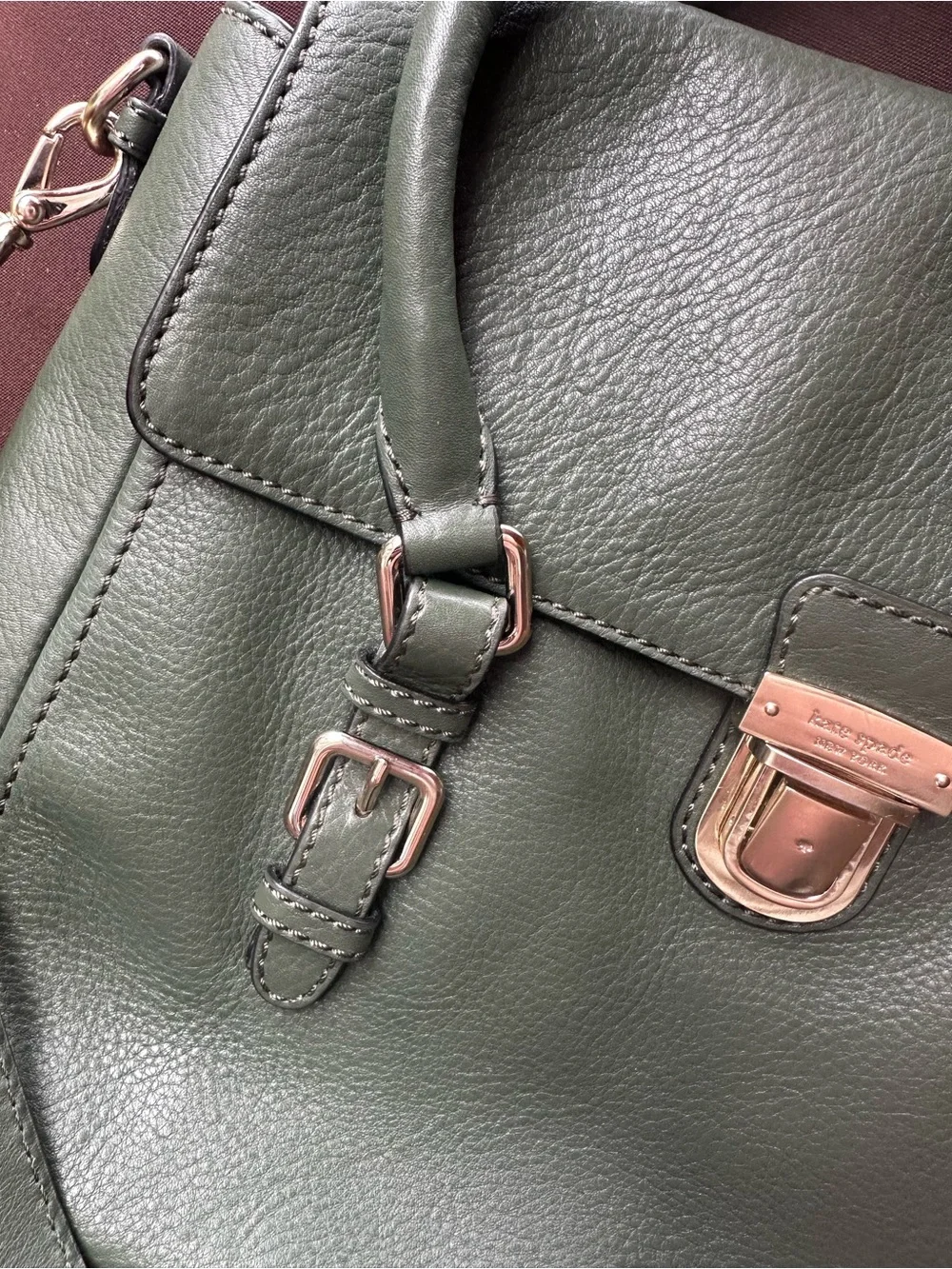 kate spade Olive Green Leather Satchel with Gold-Tone Hardware